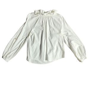 Grifflin Paris Women’s White Cotton Long-sleeved Ruffled Neck Size Small